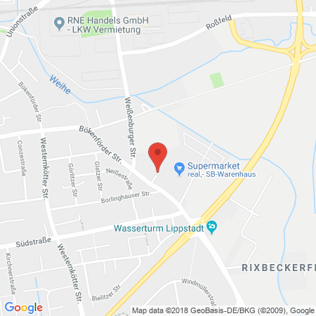 Position der Autogas-Tankstelle: Supermarkt-tankstelle Am Real,- Markt Lippstadt Boekenfoerder Str. 181 in 59557, Lippstadt