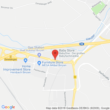 Position der Autogas-Tankstelle: Autohof Dreiländereck, Shell Autohof Binzen in 79589, Binzen