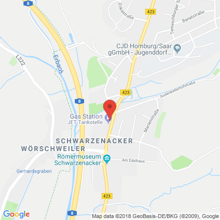 Position der Autogas-Tankstelle: JET Tankstelle in 66424, Homburg