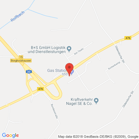 Position der Autogas-Tankstelle: SSD Schrewe Schroier Dressmann GmbH H. Himmereich in 33829, Borgholzhausen