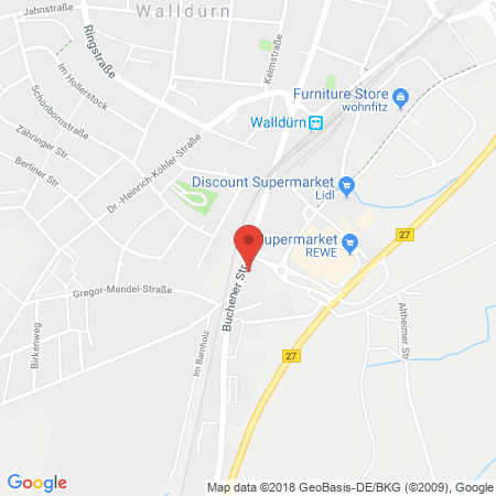 Position der Autogas-Tankstelle: Esso Tankstelle in 74731, Wallduern