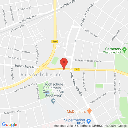 Position der Autogas-Tankstelle: T Ruesselsheim in 65428, Ruesselsheim