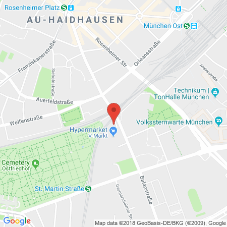 Position der Autogas-Tankstelle: V-markt München Balanstrasse in 81541, München