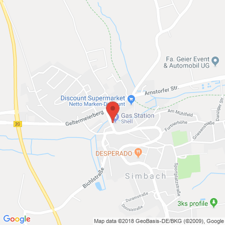 Position der Autogas-Tankstelle: Shell Tankstelle in 94436, Simbach