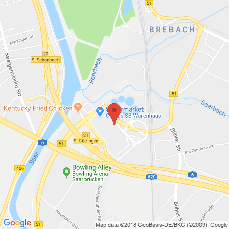 Position der Autogas-Tankstelle: Globus Handelshof Gmbh Und Co. Kg Betriebsstätte Güdingen in 66130, Saarbrücken