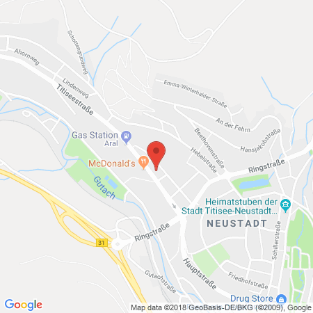 Position der Autogas-Tankstelle: Aral Tankstelle in 79822, Titisee-neustadt