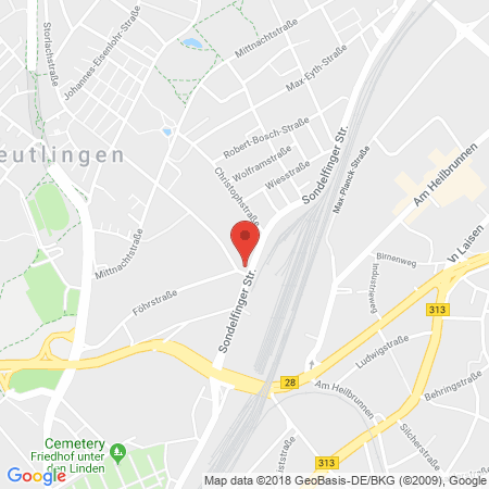Position der Autogas-Tankstelle: Total Reutlingen in 72760, Reutlingen