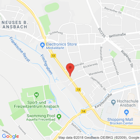 Position der Autogas-Tankstelle: Agip Tankstelle in 91522, Ansbach
