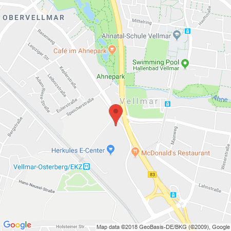 Position der Autogas-Tankstelle: Vellmar, Lange Wender 7 in 34246, Vellmar