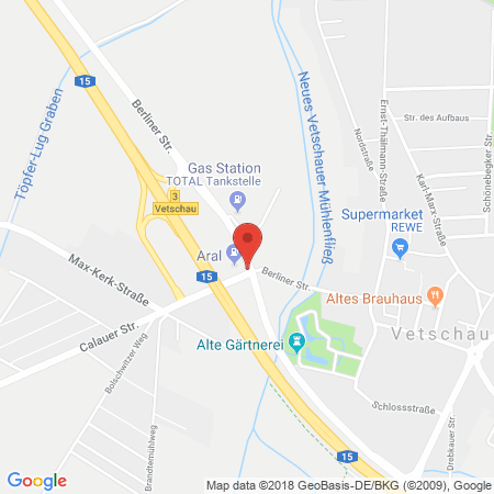 Position der Autogas-Tankstelle: Aral Tankstelle in 03226, Vetschau