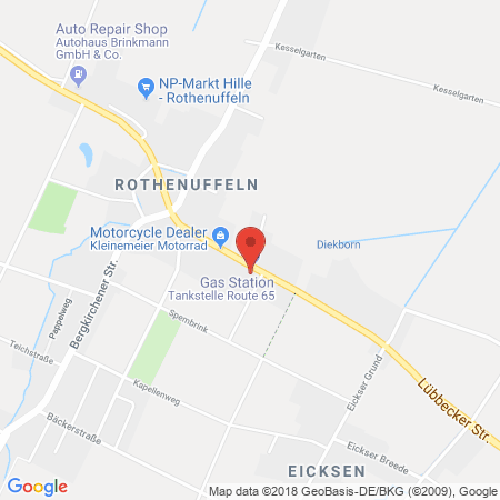 Standort der Autogas Tankstelle: Route 65, Jantzon Tankstellen GmbH in 32479, Hille-Rothenuffeln