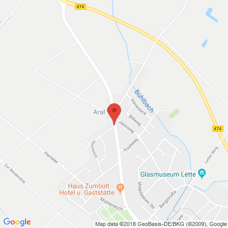 Position der Autogas-Tankstelle: ARAL Tankstelle Uckelmann in 48653, Coesfeld-Lette