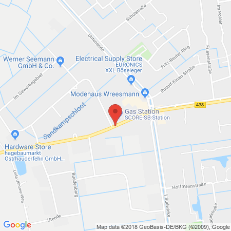 Position der Autogas-Tankstelle: SCORE Tankstelle in 26842, Ostrhauderfehn