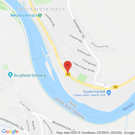 Position der Autogas-Tankstelle: UNITOL-Tankstelle in 69239, Neckarsteinach