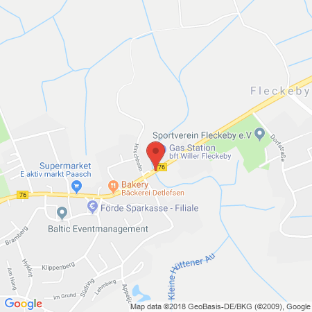 Position der Autogas-Tankstelle: BFT-Tankstelle in 24357, Fleckeby