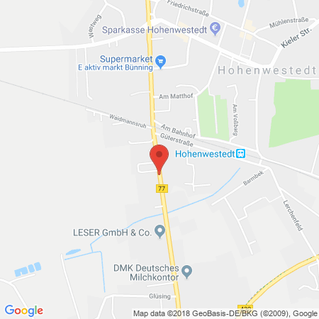 Position der Autogas-Tankstelle: Sky-Tankstelle am Sky-Supermarkt in 24594, Hohenwestedt
