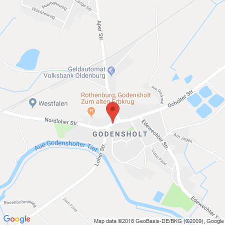 Position der Autogas-Tankstelle: Westfalen-Tankstelle Hajo Hinrichs in 26689, Apen Godensholt