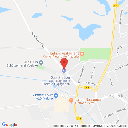 Position der Autogas-Tankstelle: Star Tankstelle Herr Hopfgarten in 38458, Velpke