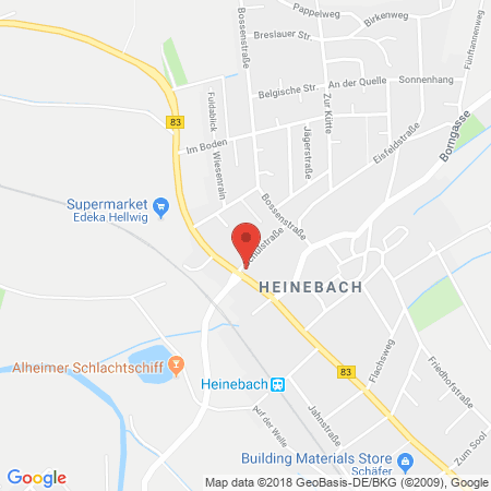 Position der Autogas-Tankstelle: Agip Service Station Otto Gundlach in 36211, Alheim Heinebach