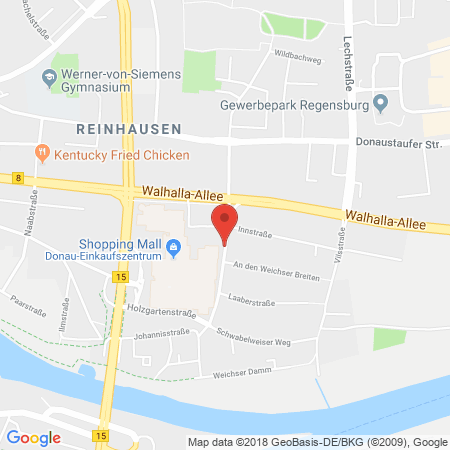Position der Autogas-Tankstelle: Tankstelle Donau Einkaufszentrum in 93059, Regensburg