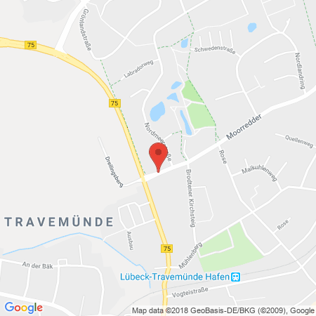 Position der Autogas-Tankstelle: ESSO Tankstelle in 23570, Lübeck-Travemünde
