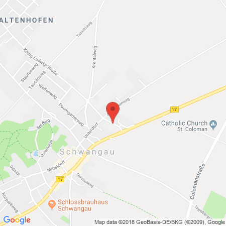 Position der Autogas-Tankstelle: Aral Tankstelle in 87645, Schwangau