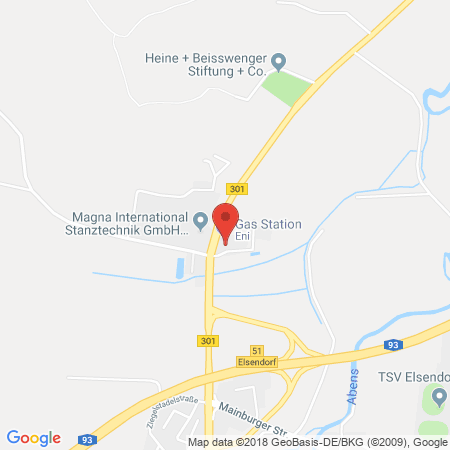 Position der Autogas-Tankstelle: AGIP Tankhof A93 in 84094, Elsendorf