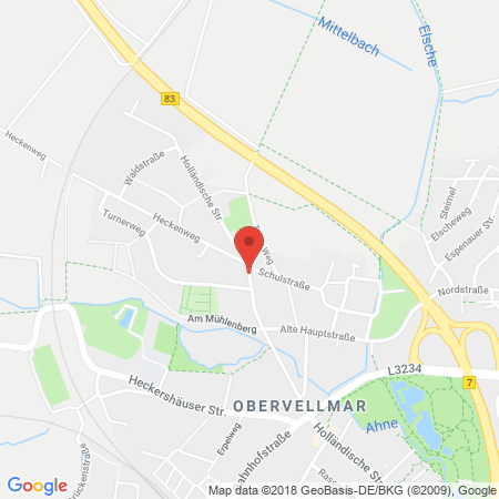 Position der Autogas-Tankstelle: Esso-Station + Autohaus Bibbig in 34246, Vellmar-Obervellmar