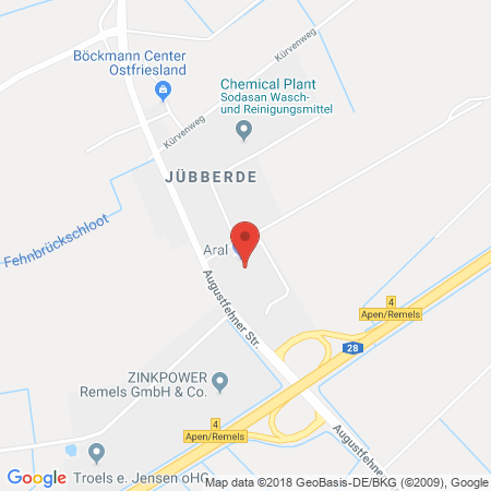 Position der Autogas-Tankstelle: Autohof Apen-Remels (ARAL) in 26670, Uplengen-Jübberde