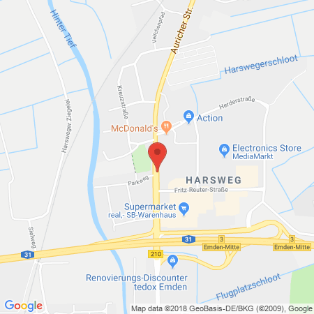 Position der Autogas-Tankstelle: Aral Autocenter in 26721, Emden