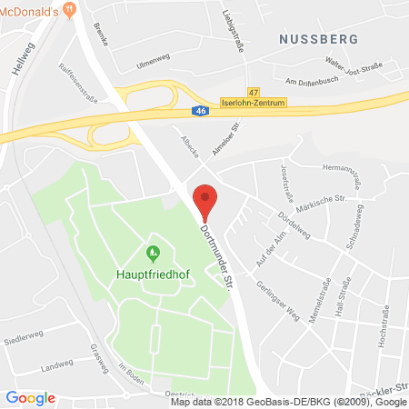 Position der Autogas-Tankstelle: Aral Tankstelle in 58638, Iserlohn