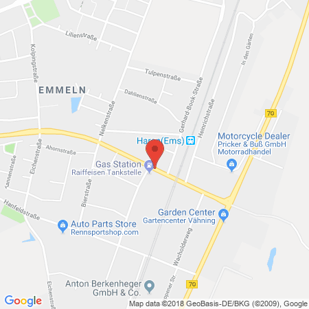 Position der Autogas-Tankstelle: Raiffeisen Tankstelle in 49733, Haren