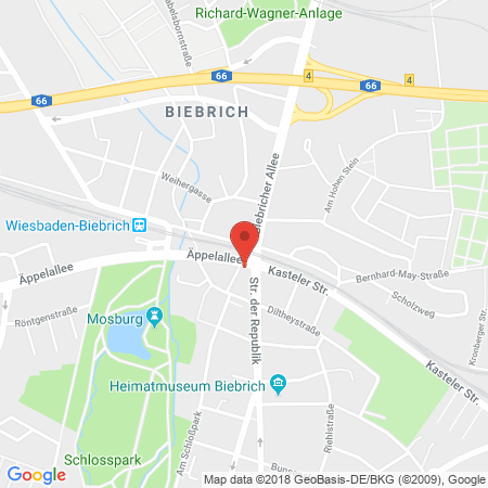 Position der Autogas-Tankstelle: ESSO Station in 65203, Wiesbaden-Biebrich