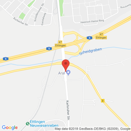 Standort der Autogas Tankstelle: Aral Tankstelle (LPG der Aral AG) in 76275, Ettlingen