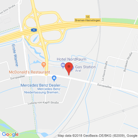Position der Autogas-Tankstelle: ARAL Tankstelle in 28309, Bremen