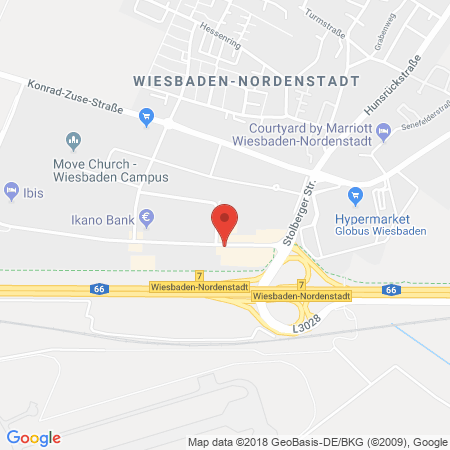 Position der Autogas-Tankstelle: Shell Station Rösgen GmbH in 65205, Wiesbaden-Nordenstadt