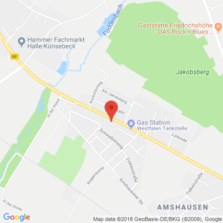 Standort der Autogas Tankstelle: Westfalen-Tankstelle in 33803, Steinhagen-Amshausen