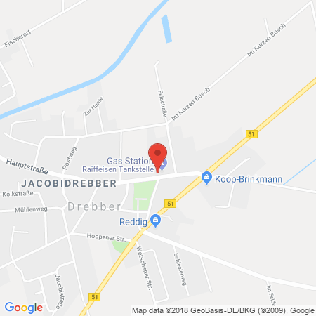 Position der Autogas-Tankstelle: Raiffeisen Tankstelle in 49457, Drebber