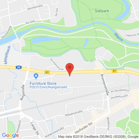 Position der Autogas-Tankstelle: Jet Tankstelle in 32545, Bad Oeynhausen