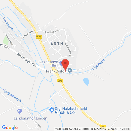 Position der Autogas-Tankstelle: Tankstelle Spanner (Shell) in 84095, Furth-Arth