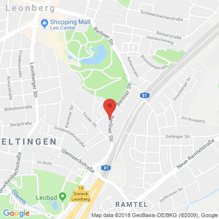 Position der Autogas-Tankstelle: ARAL-Tankstelle in 71229, Leonberg