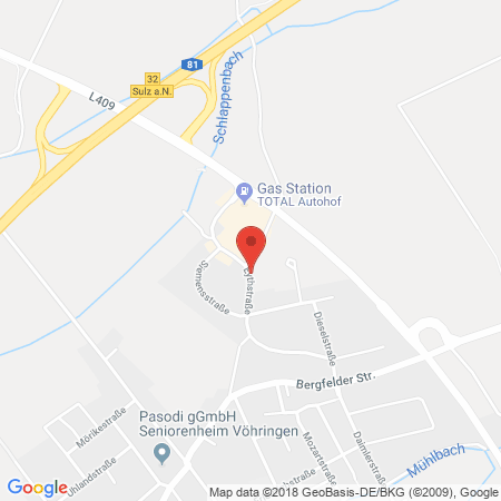 Position der Autogas-Tankstelle: Autohof Sulz-Vöhringen (Total, 24 h) in 72189, Vöhringen