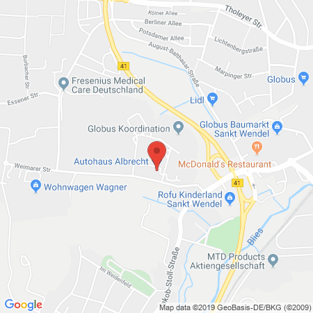 Position der Autogas-Werkstatt: Autohaus Albrecht in 66606, St. Wendel