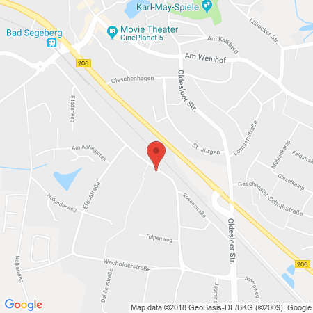 Position der Autogas-Tankstelle: Autogastankstelle Bad Segeberg in 23795, Bad Segeberg