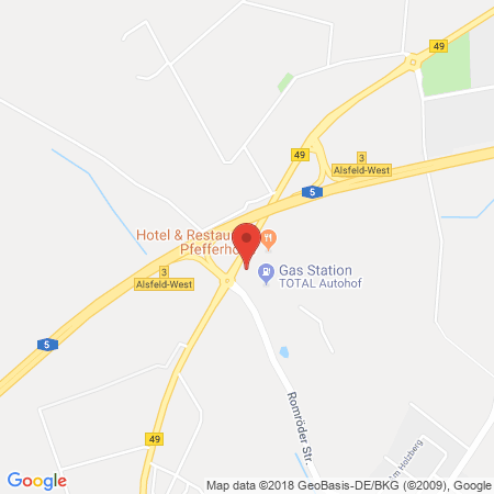 Position der Autogas-Tankstelle: Total Tankstelle Autohof Alsfeld in 36304, Alsfeld