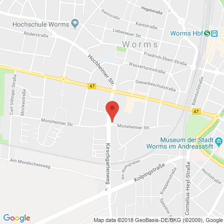 Position der Autogas-Tankstelle: Waschinsel in 67549, Worms