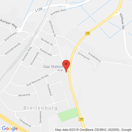 Position der Autogas-Tankstelle: Aral Tankstelle in 25524, Itzehoe