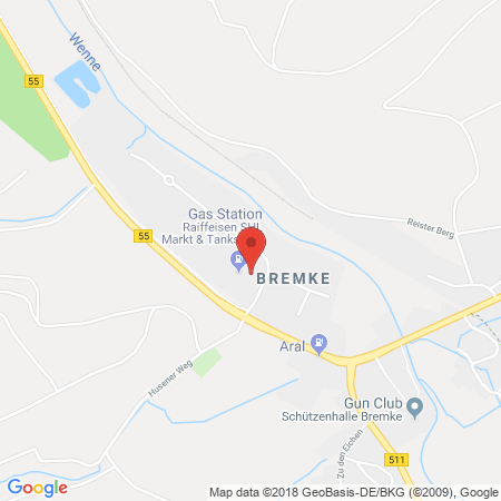 Position der Autogas-Tankstelle: Raiffeisen Sauerland Hellweg Lippe Eg in 59889, Eslohe-bremke