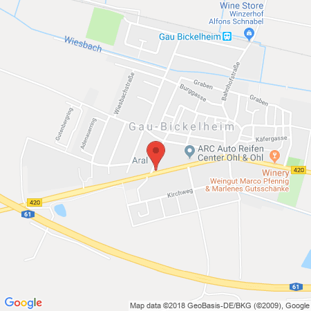 Position der Autogas-Tankstelle: Aral Tankstelle in 55599, Gau-bickelheim