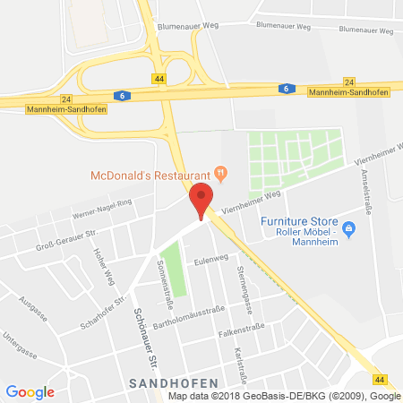 Position der Autogas-Tankstelle: Esso Tankstelle in 68307, Mannheim